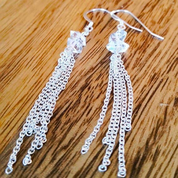 Salt and Sparkle - Wholesale Dangle Earrings - Herkimer Diamond Crystal Long Dangle Earrings0