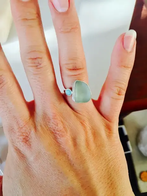 La Soucique Studio Metalsmithing - Wholesale Cocktail/Statement Ring - Perelle Sidekick Ring - Aqua Blue Seaglass and Turquoise1