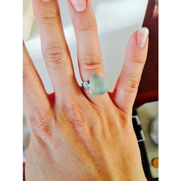 La Soucique Studio Metalsmithing - Wholesale Cocktail/Statement Ring - Perelle Sidekick Ring - Aqua Blue Seaglass and Turquoise1