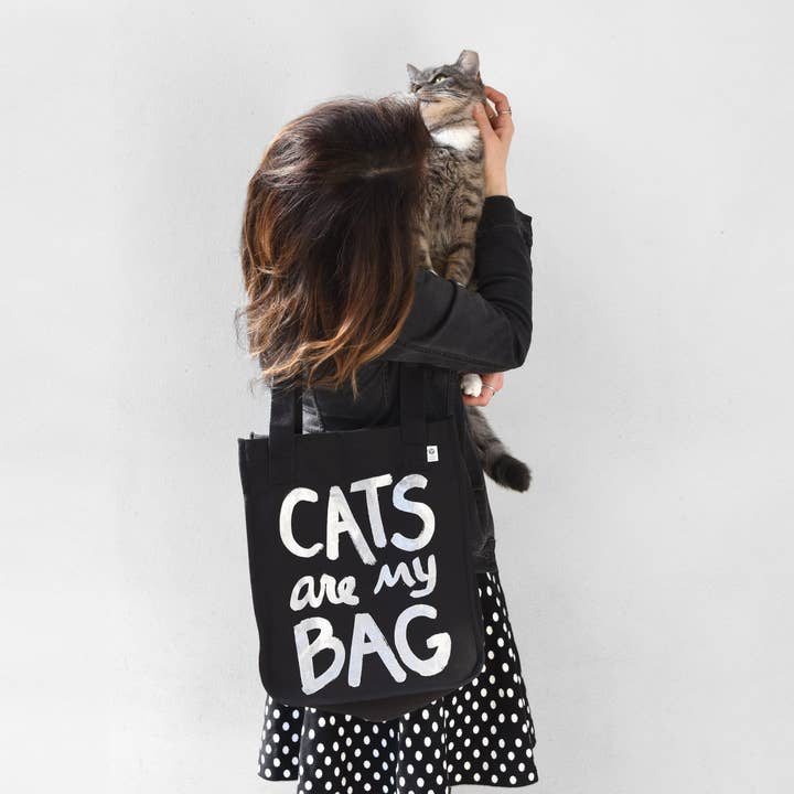 Funny Black Cat Pun Tote Book Bag - Sturdy Cotton Canvas for wholesale by Xenotees