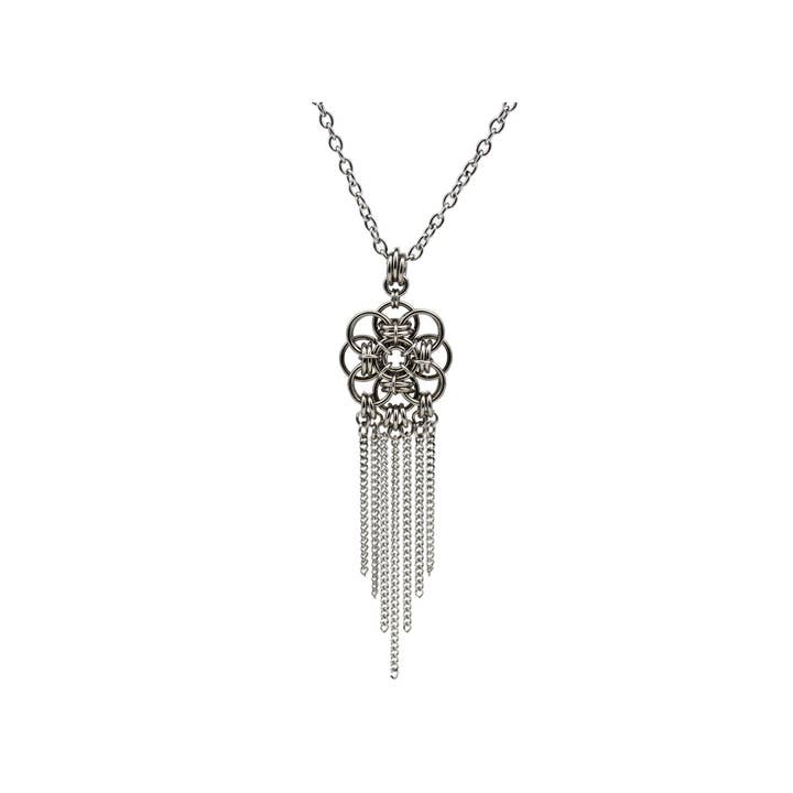 Stainless Steel Quantum Rose Small Pendant with Fringe for wholesale by Rebeca Mojica Jewelry