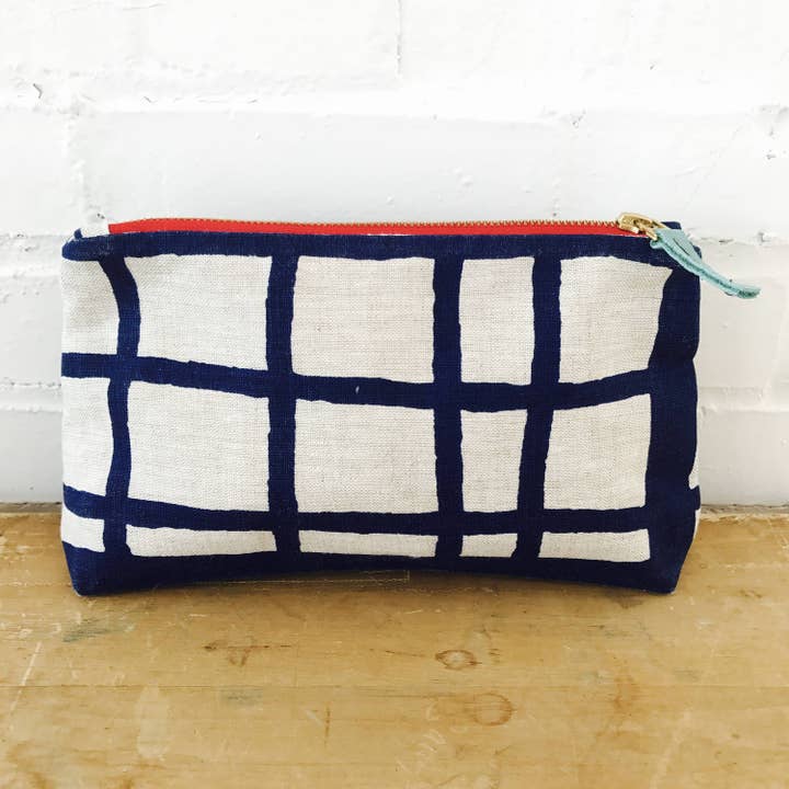 Navy Picnic Makeup Zipper Bag for wholesale by Erin Flett