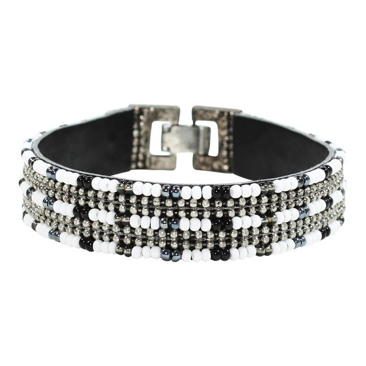 Soan Plaid Bracelet in Black, White for wholesale by Erik & Mike