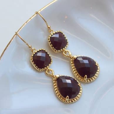 Gold Burgundy Maroon Wine Earrings for wholesale by Laalee Jewelry