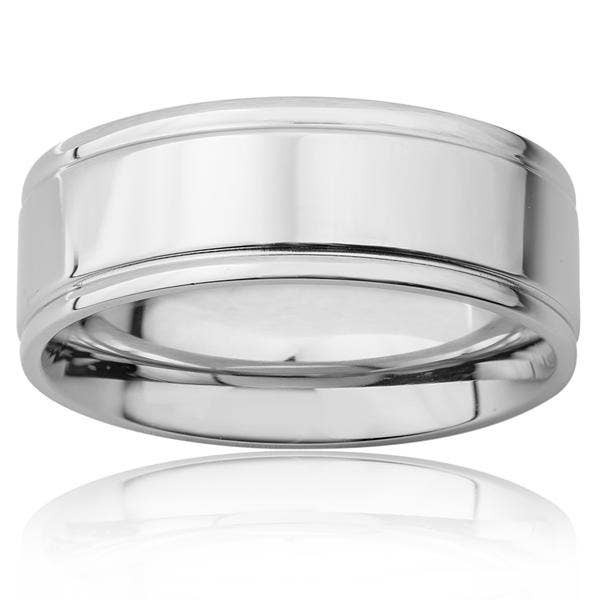 West Coast Jewelry - Wholesale Band/Stacked Ring - Grooved Edges Polished Stainless Steel Band Ring - 8mm2