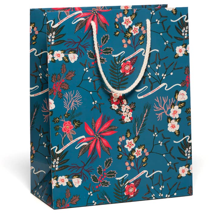 Blue Poinsettia Holiday Gift Bag Blue Poinsettia Holiday Gift Bag