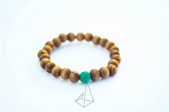 Foxfire Stones - Wholesale Beaded Bracelet - Clear Stretch String - Chrysoprase Agate Wood Bracelet0