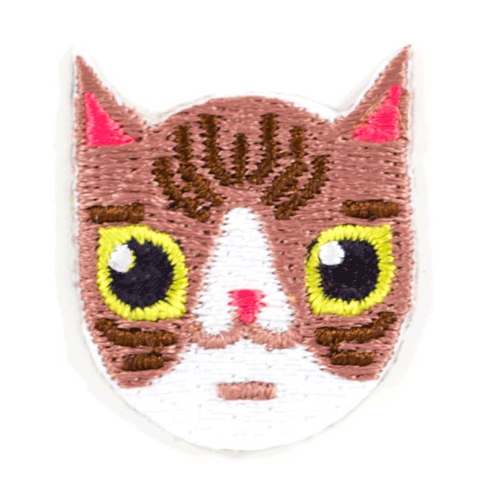Brown and White Cat Embroidered Sticker Patch for wholesale by These Are Things