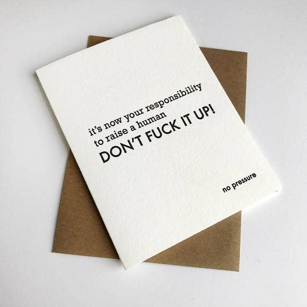 Steel Petal Press - Wholesale Baby Card - No Pressure Baby - Letterpress New Baby Congrats Card6