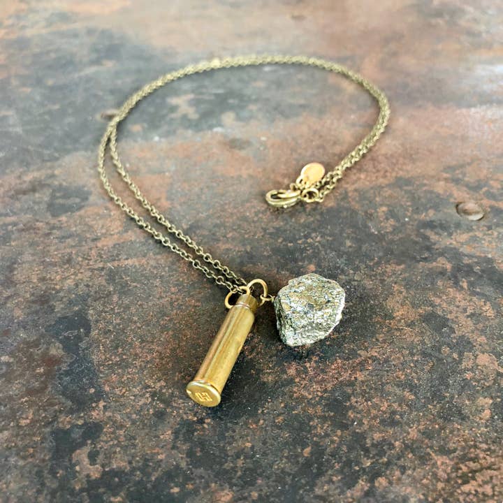 ASTALI - Wholesale Pendant/Charm Necklace - Fool's Gold And Bullet Necklace, Pyrite & Recycled Casing4