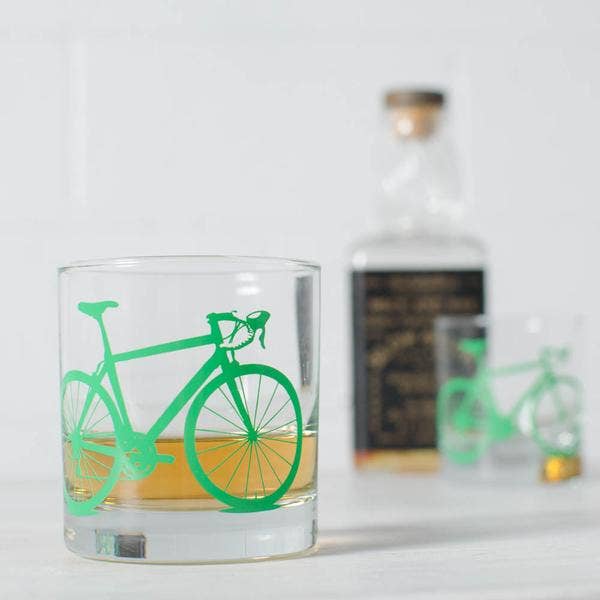 Vital Industries - Wholesale Cocktail/Liquor Glass - Bicycle Rocks Glasses, screen printed bike2