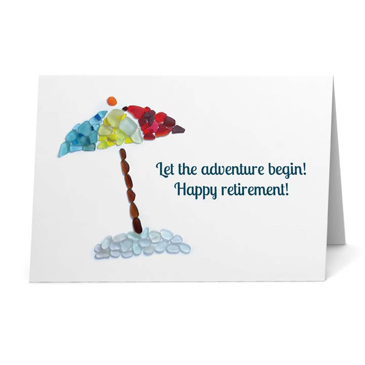 Ombrello in vetro marino «Let the Adventure Begin» Carta di pensionamento per la vendita all'ingrosso da parte di Beachcombing / Etched by the Sea