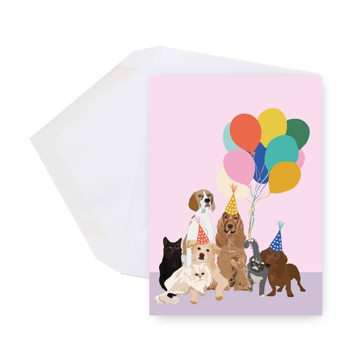 Mini greeting card - Dogs & balloons for wholesale by Lili Graffiti