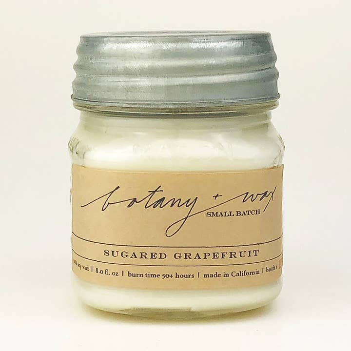 Sugared Grapefruit 8oz Mason Jar Candle for wholesale by botany+wax