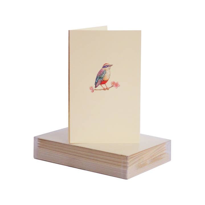 Bird on Cherry Blossom Mini Note Card for wholesale by PAULA SKENE DESIGNS
