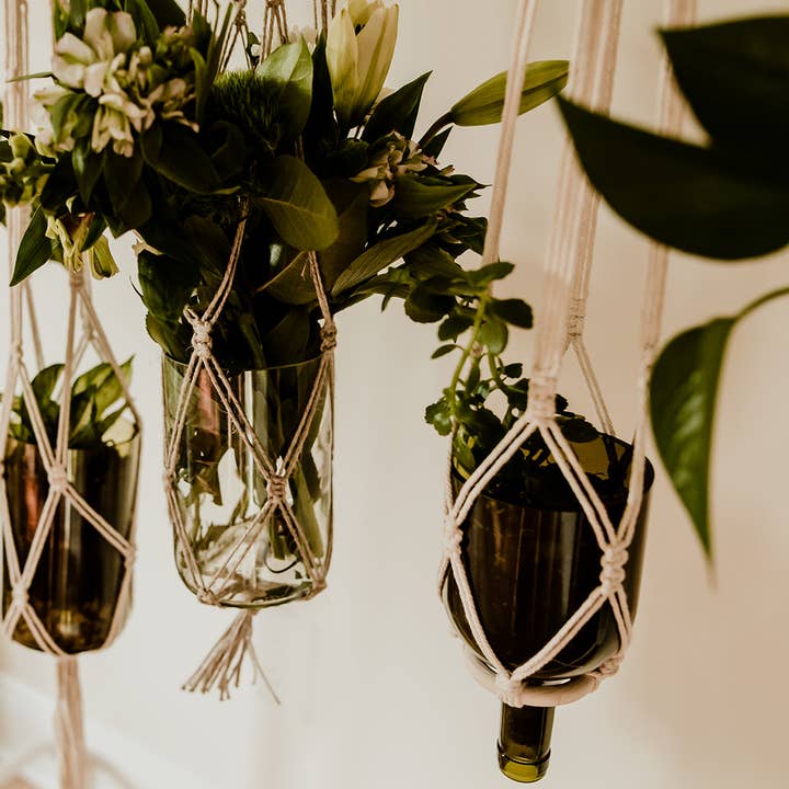 Macrame Bottle Hanging Planter for wholesale by La Botella