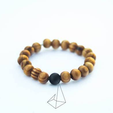 Foxfire Stones - Wholesale Beaded Bracelet - Clear Stretch String - Matte Black Onyx And Wood Bracelet0