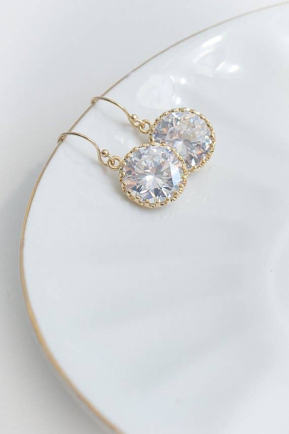 Laalee Jewelry - Wholesale Dangle Earrings - Gold Crystal Clear Round Earrings