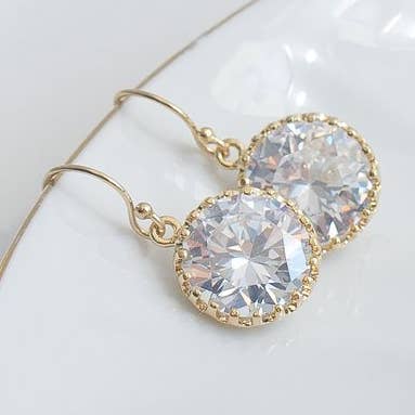Laalee Jewelry - Wholesale Dangle Earrings - Gold Crystal Clear Round Earrings0