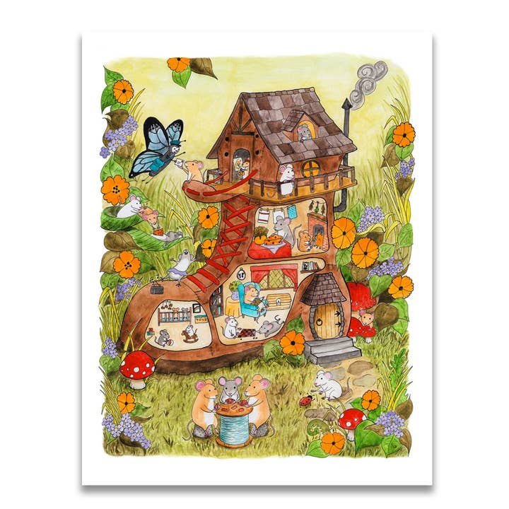 8.5" x 11" Mouse House Print for wholesale by Jodi Lynn's Emporium of Doodles