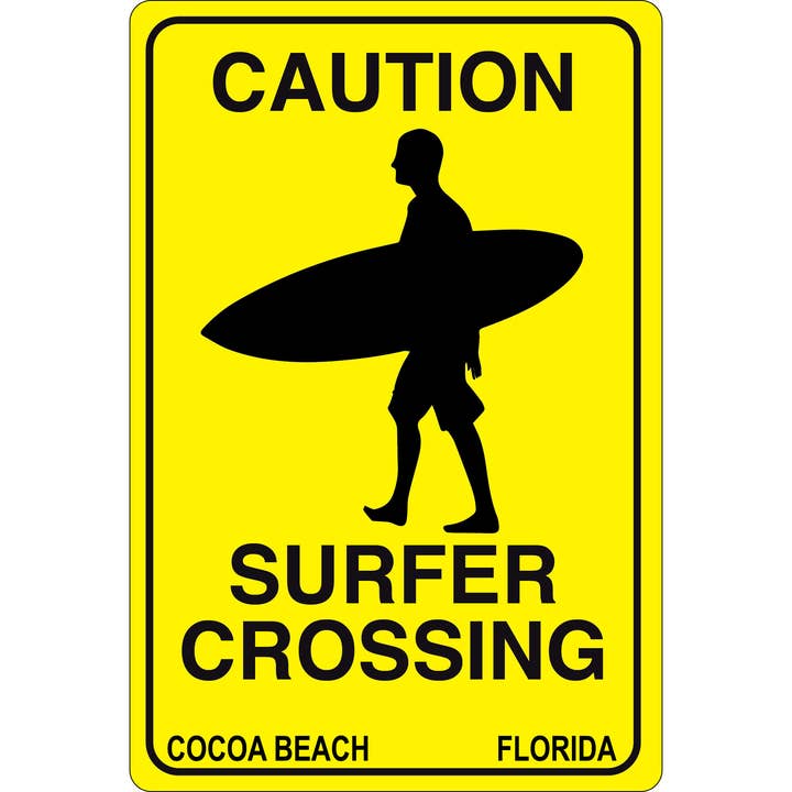 12" x 18" Surfer Crossing Male Metal Sign for wholesale by WHIRLED PLANET