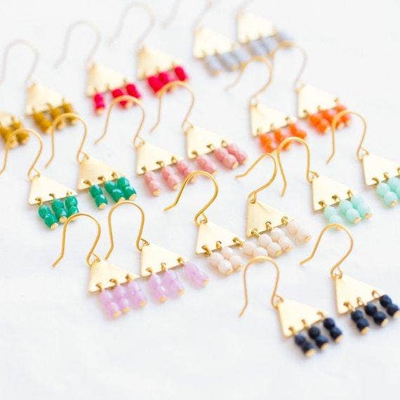 Colorful Triangle Geometric Earrings with beaded Fringe for wholesale by Nest Pretty Things