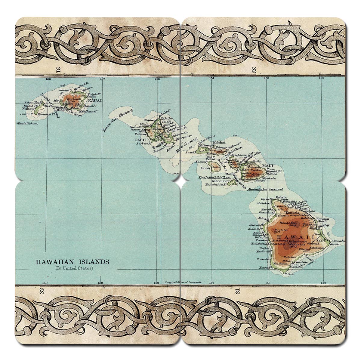 Torched Products - Wholesale Coasters - State Old World Map Coasters - Set of 4 Wood Coasters9