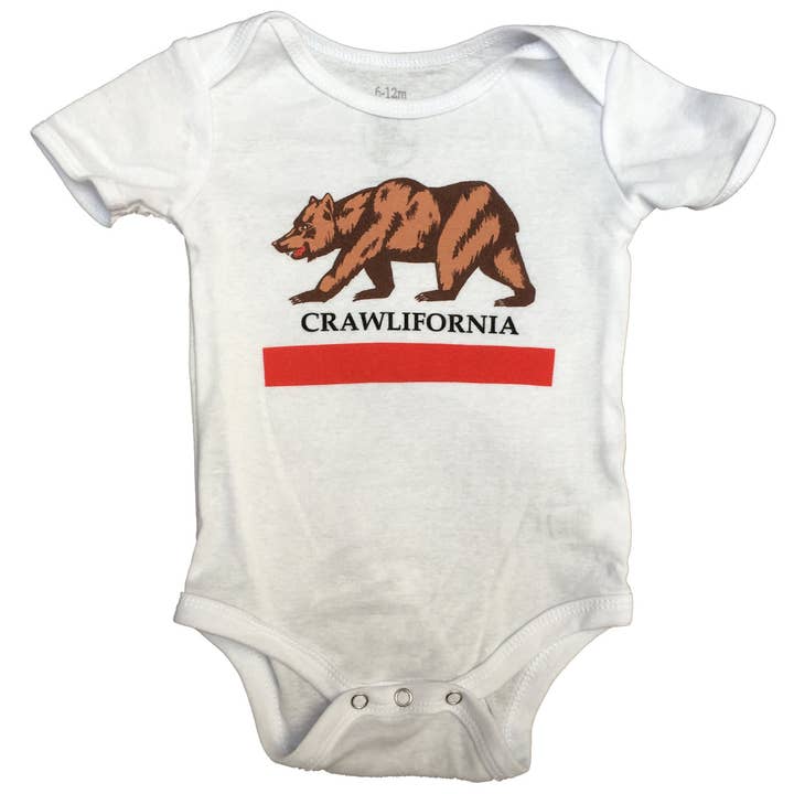 White Crawlifornia Bodysuit Onesie for wholesale by Animal Instincts