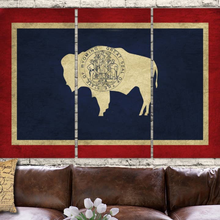64 „x 40" Wyoming State Flag lærred vægkunst for engroshandel hos HolyCowCanvas