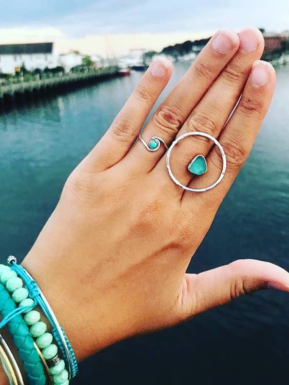 Sterling Silver Wave Ring with Stone - Aqua Chalcedony for wholesale by La Soucique Studio Metalsmithing