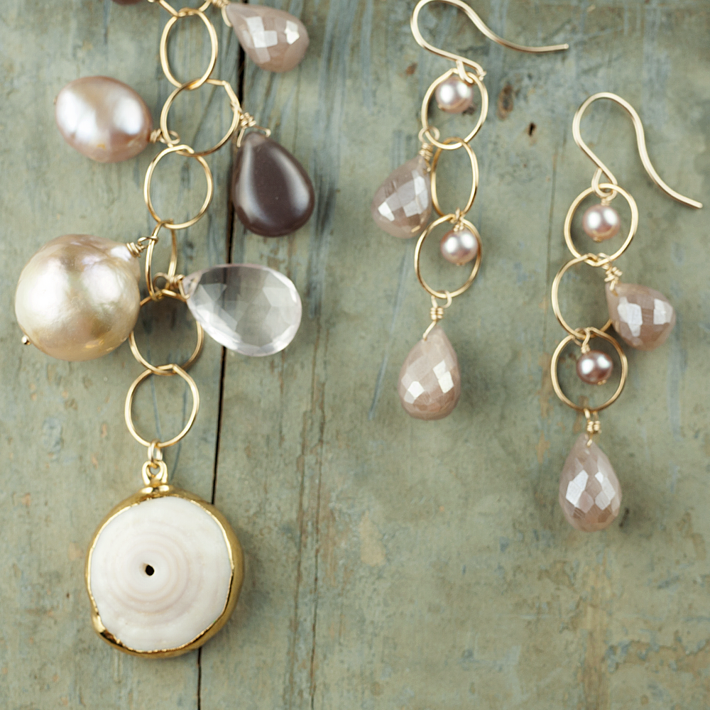 Midori Jewelry Hawaii - Wholesale Pendant/Charm Necklace - pink puka shell cascade pendant necklace1