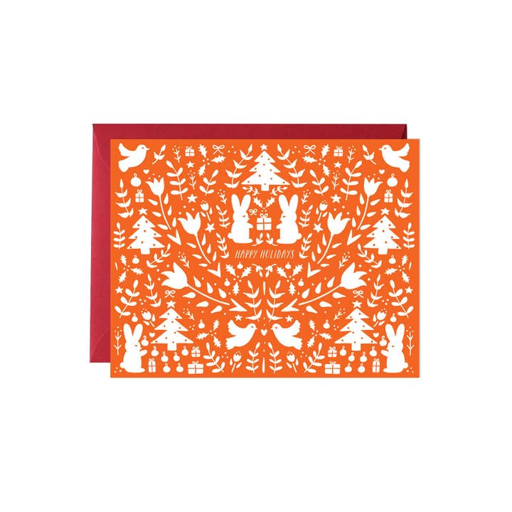 Red Christmas Scene Card for wholesale by Paula & Waffle