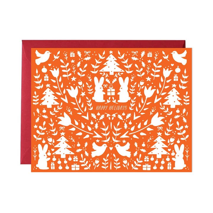 Red Christmas Scene Card for wholesale by Paula & Waffle