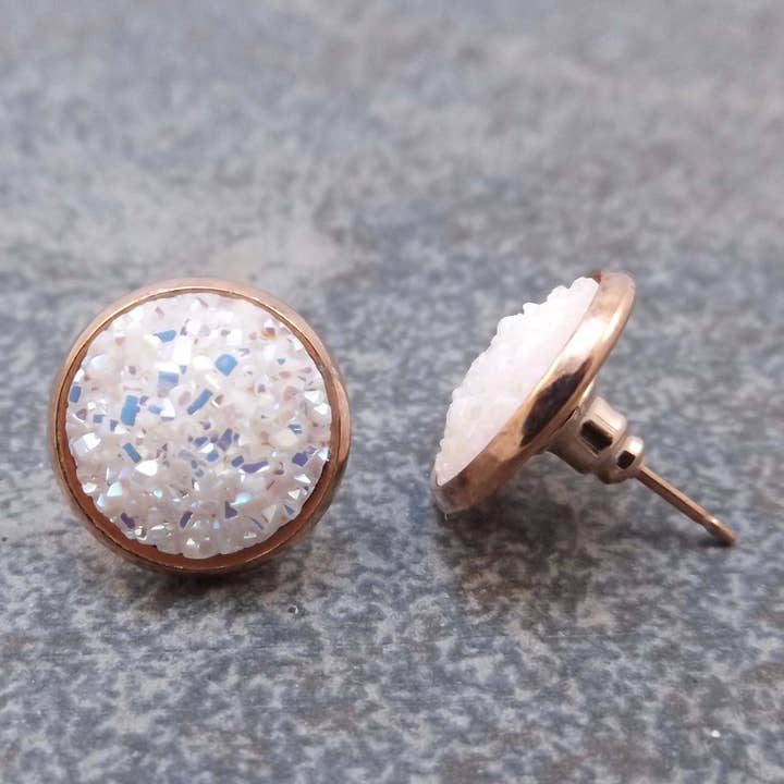 Felicity Jewelry Designs - Wholesale Stud/Post Earrings - Bijoux Too - Resin Druzy and Rose Gold Studs2