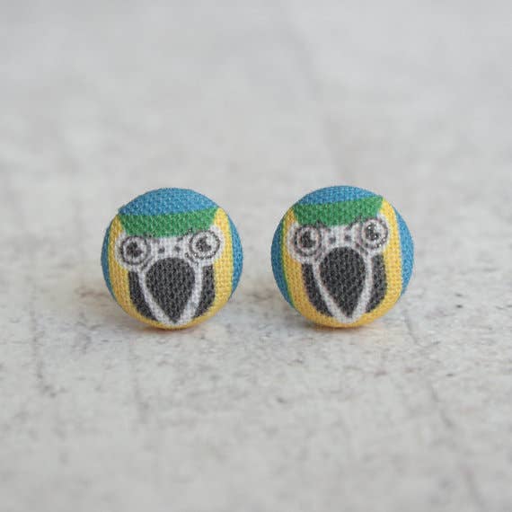 Rachel O's - Wholesale Stud/Post Earrings - Macaw Parrot Fabric Button Earrings0