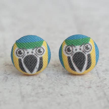 Macaw Parrot Fabric Button Earrings for wholesale by Rachel O's