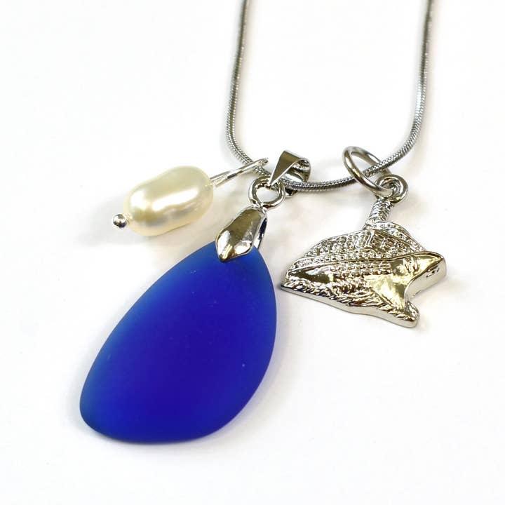 Cruise Ship Beach Glass Dangle Necklace - Assort for wholesale by Snazzy and Co