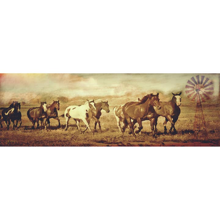 Amanda Smith Western Art, LLC - Wholesale Art Print - Wild Horses And Windmills Canvas Print