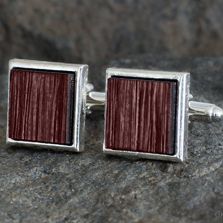 Square Wine Oak Barrel Wood Cufflinks for wholesale by Grateful Gadgets