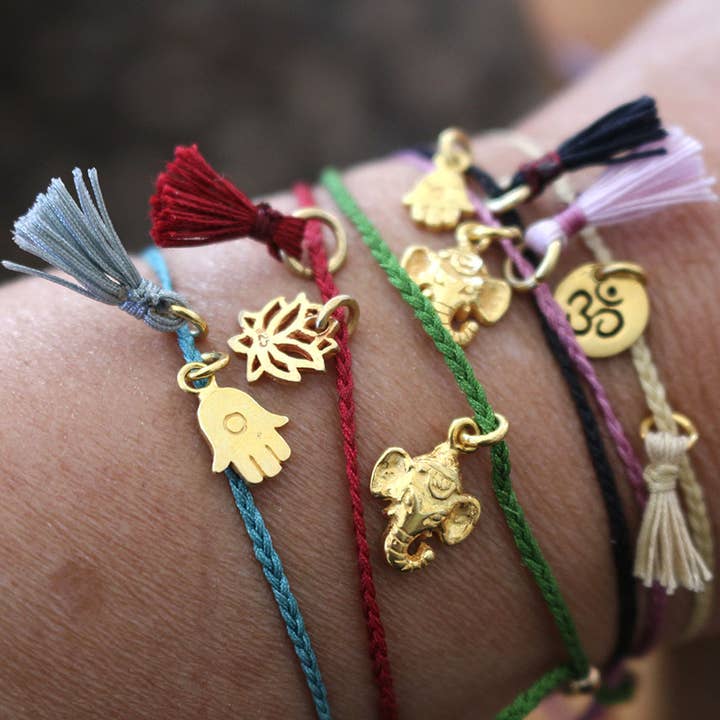 Braided silk charms bracelet for wholesale by Ginger Ale Workshop