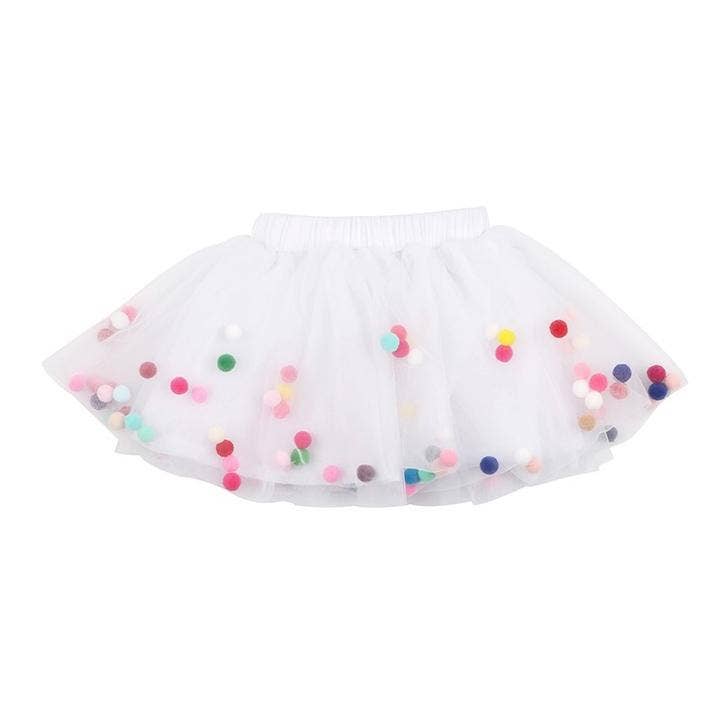 Tutu Joli LLC – Engroshandel Balletskørt - Børn – Hvid Pom Pom Tutu med sløjfe hår slips - 2 stk sæt | Pige nederdel12
