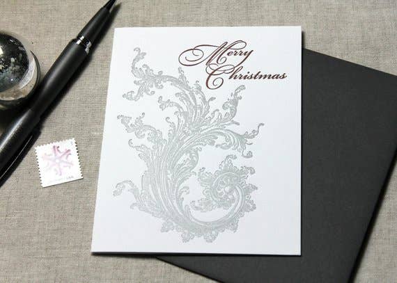 Inkadinkadoodle - Wholesale Christmas Card - Silver Swirl Elegant Merry Christmas Letterpress Card1
