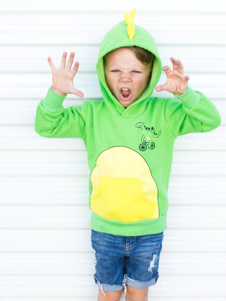 Doodle Pants - Wholesale Hoodie - Kids - Dino Green With Yellow Spikes Toddler and Kids 3D Hoodie