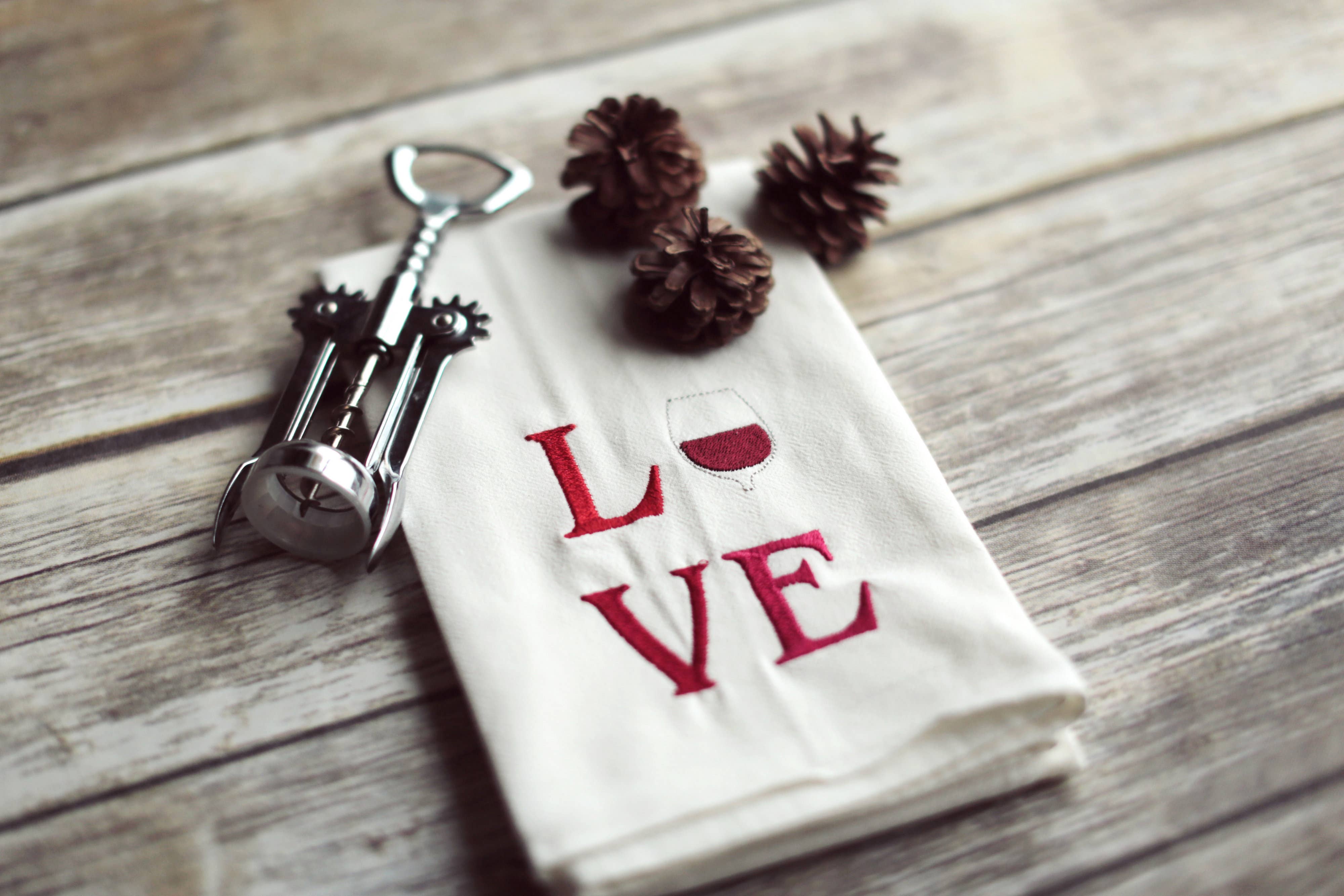 SewMuchMoreStore - Wholesale Tea Towel - Wine LOVE Tea Towel - Embroidered Floursack Towel9