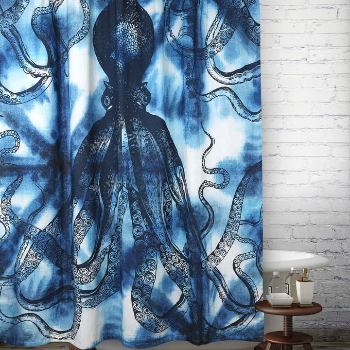 Octopus Cotton Shower Curtain – Shibori for wholesale by THOMASPAUL