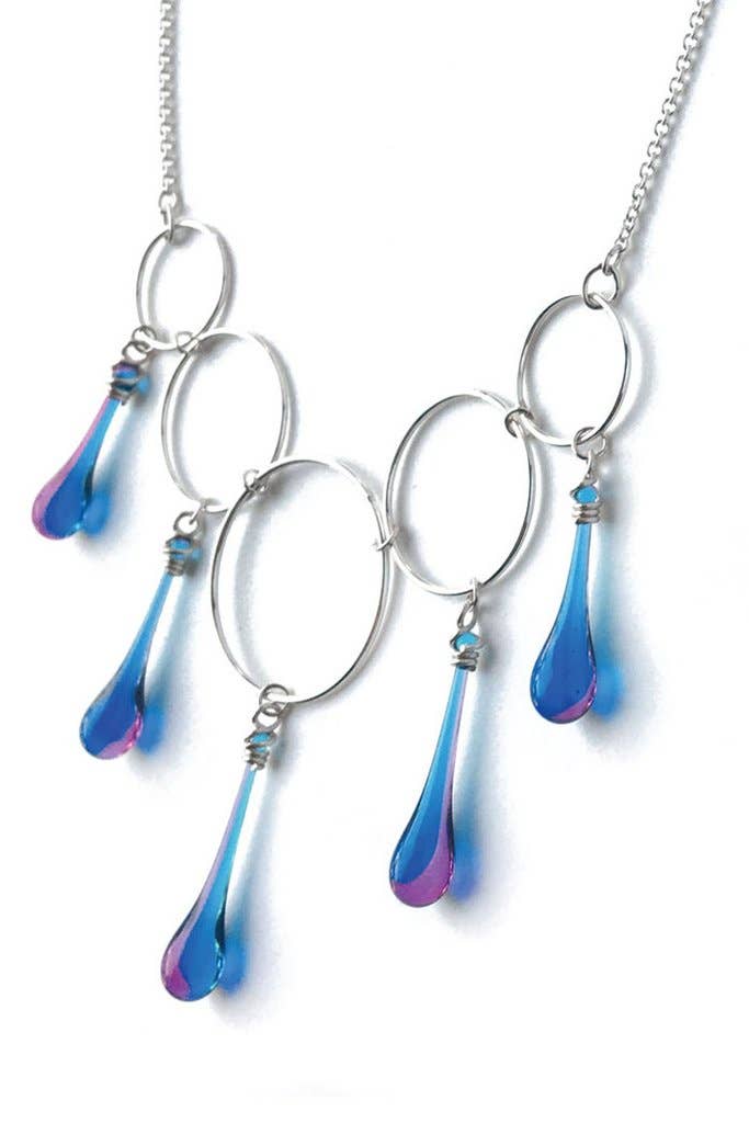 Sundrop Jewelry - Wholesale Pendant/Charm Necklace - Cassiopeia Necklace with Glass Teardrops and Silver Circles4