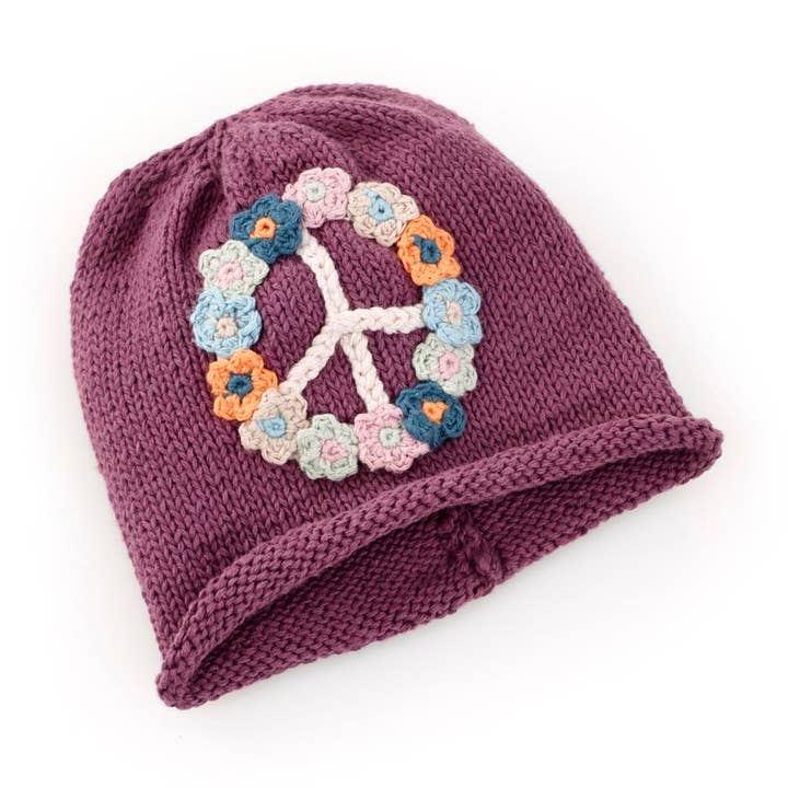 Handmade Knit Baby Beanie - Soft Purple Peace Hat for wholesale by Pebble