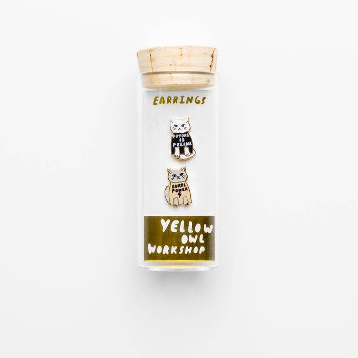 Yellow Owl Workshop - Wholesale Stud/Post Earrings - Girl Power Earrings - Gold Cat Statement Studs