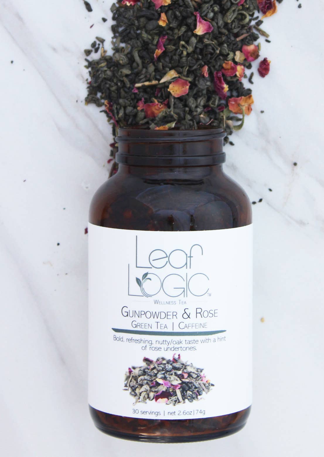 Leaf Logic - Wholesale Loose Tea - Gunpowder & Rose Loose Leaf Tea - Bulk or Refillable Jar1