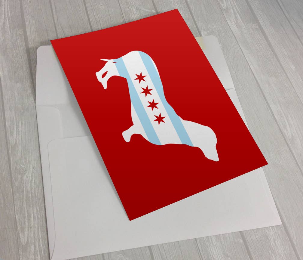 Sophisticated Pup - Wholesale Everyday Greeting Card - Chicago Flag Dachsund Greeting Card 5 X 7"0